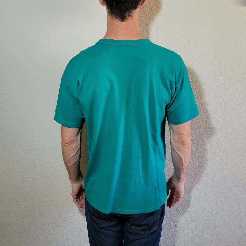 Champion Vintage Green Tee Men's Casual Short Sleeve Shirt Logo Medium/Large - Picture 4 of 5